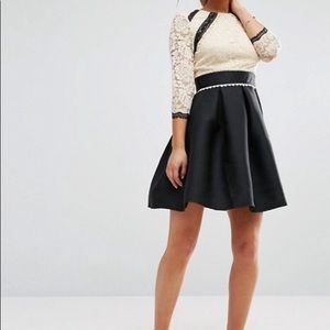 LACE SKATER DRESS WITH CONTRAST SKIRT